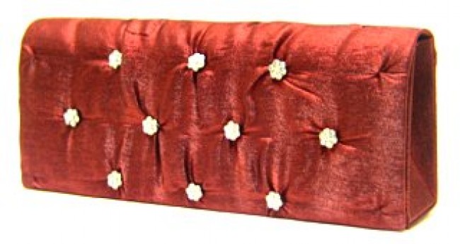 Evening Bag - Satin Embellished w/ Flower Rhinestones – Burgundy – BG-38044BUR